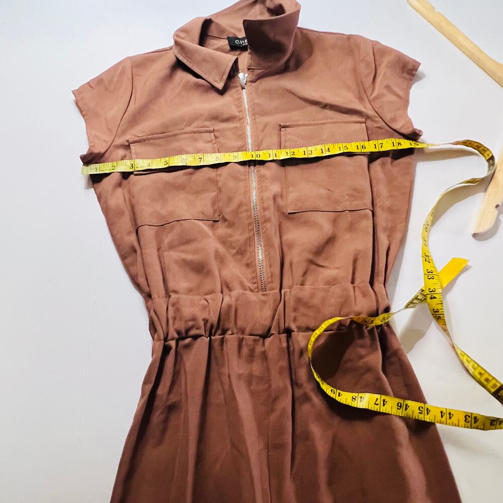 Chepe Half Zip Short Sleeve Jumpsuit Size Small Brown - Picture 5 of 6